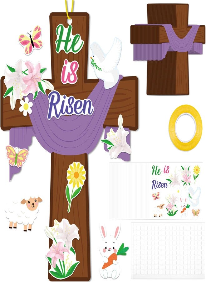 80UncleKimby 36PCS Easter Crafts for Kids He is Risen Make Your Own Jesus Resurrection Cross Hanging Decorations Classroom Activity Church Party Decor Gifts（Purple） - Image 1
